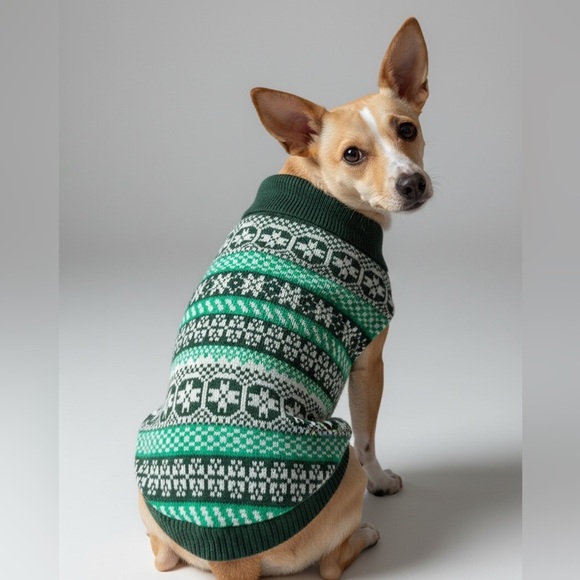 None Other - Intarsia Knit Green Cozy Dog Sweater